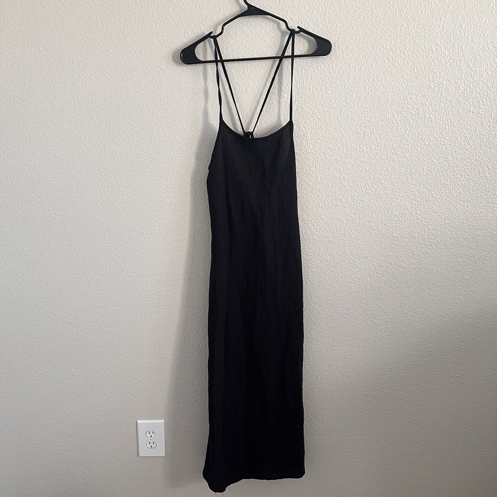 Zara Small Dress Maxi Gauzy Sleeveless Cross Back  Lightweight Black NWOT